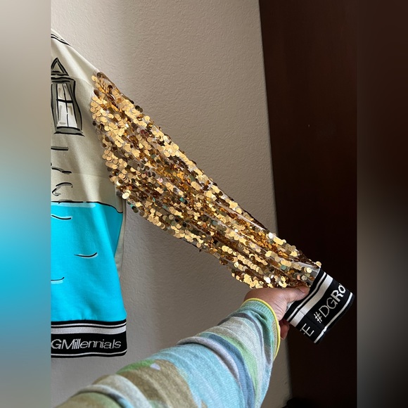 DOLCE & GABBANA Woman’s Year of the Pig Sequined-Sleeves Sweater Multicolored 46 - Picture 5 of 14